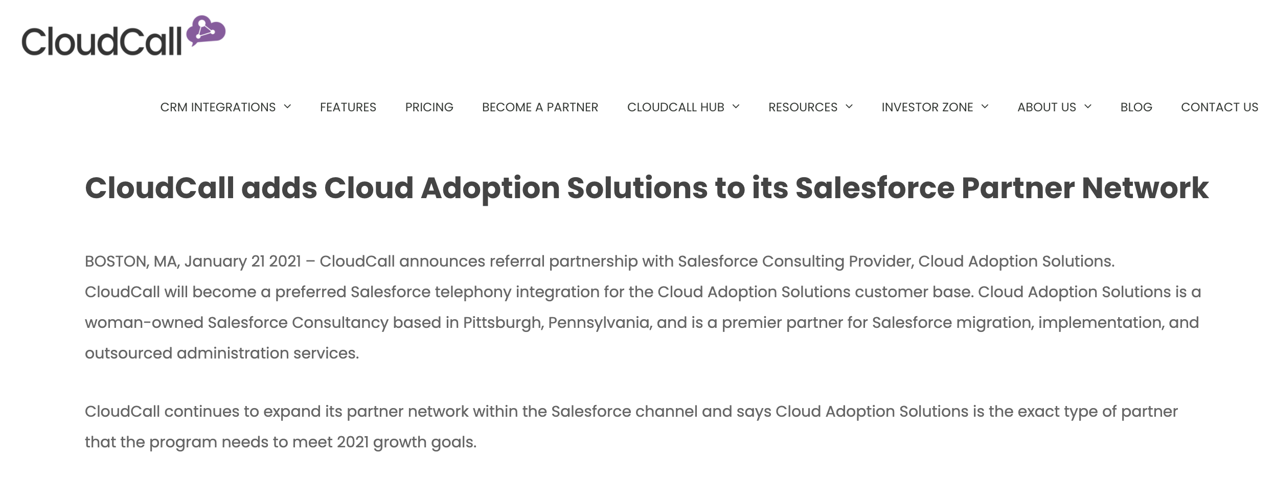 Cloud Call adds Cloud Adoption Solutions to Partner Network